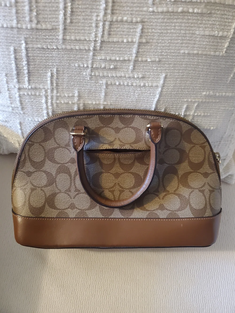 Coach Signature Tan and Brown Dome Satchel